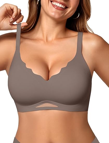 Scalloped Wireless Bras with Mesh